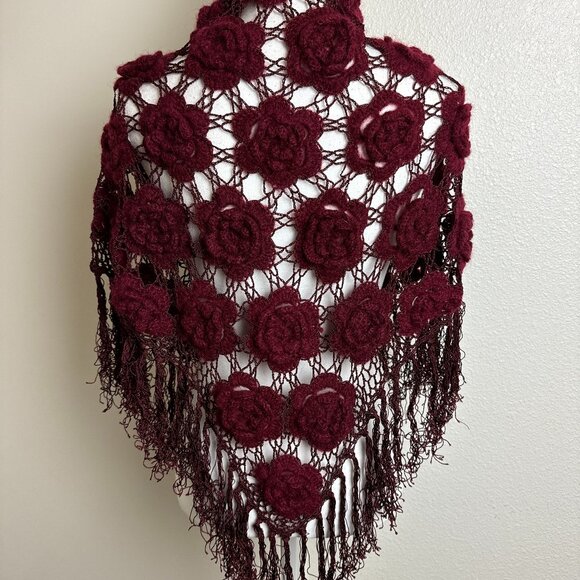 Accessories - Vintage Crochet Burgundy Piano Shawl Scarf